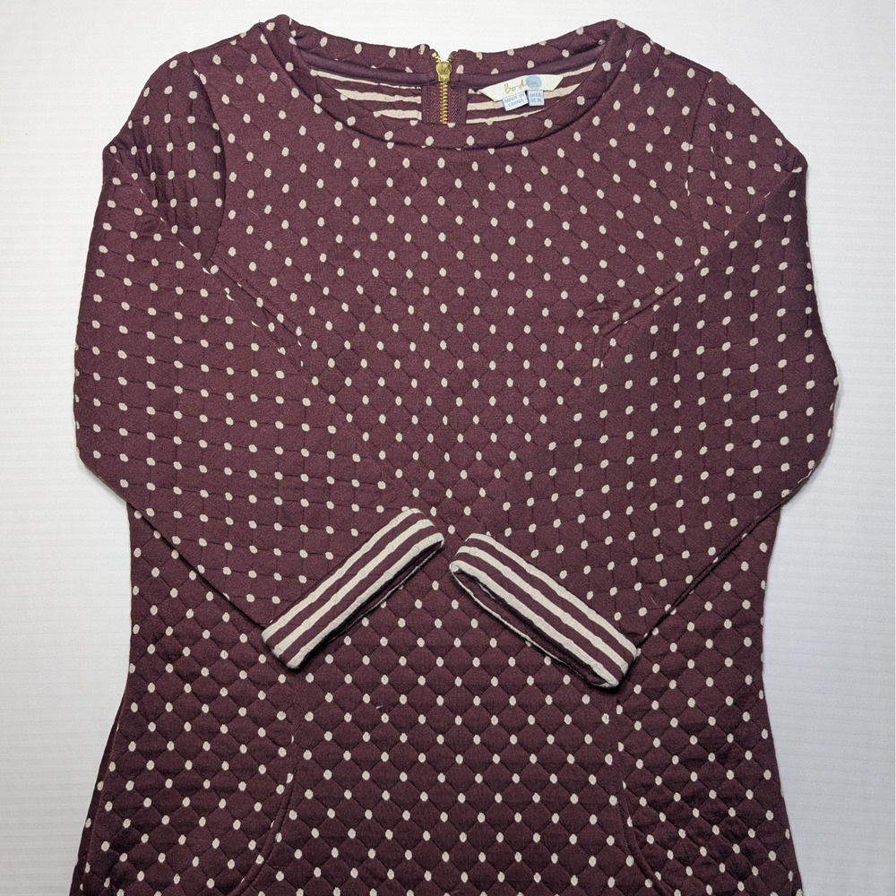 Boden US 8L Dotty Quilted Shift Dress Burgundy Polka Dot Pocket Knee Length Tall